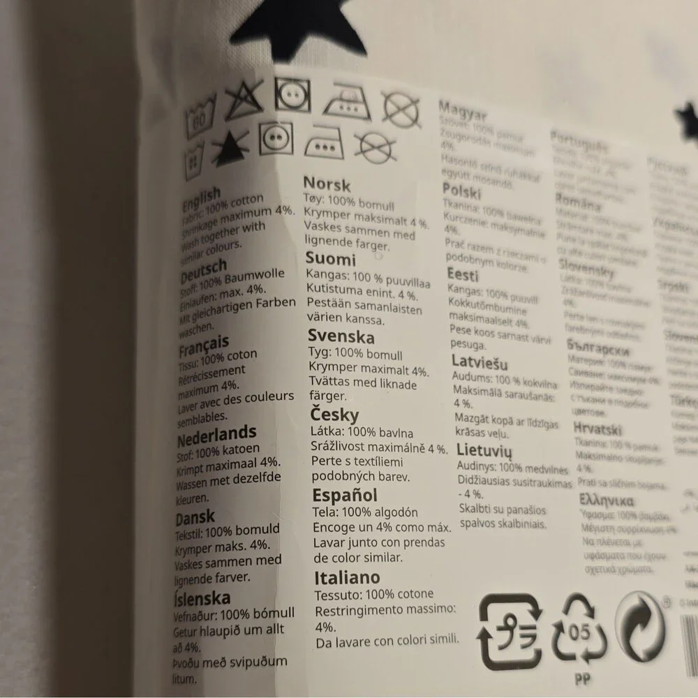 IKEA BUSENKEL Fitted Sheet 90x200 cm White/Black Star Print 100% Cotton